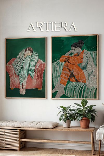 HİGUERA Melancolia roșii și verzi Pictură în ulei Feel Dual Wood Framed Wall Painting