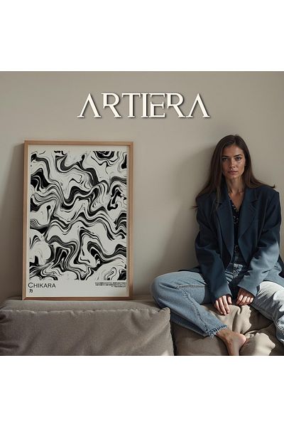 HİGUERA Chikara Hide The Past - Pictură murală minimalistă neagră modernă japoneză cu rame din lemn