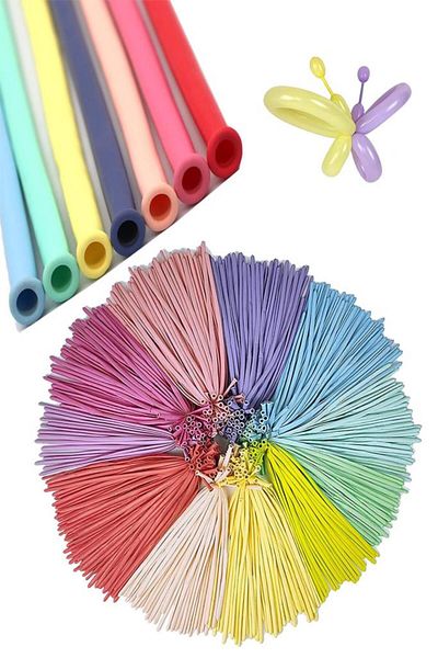 BeySüS 100 Pieces Macaron Soft Sausage Balloon Mixed Color Long Thin Balloon 1 Piece Balloon Pump