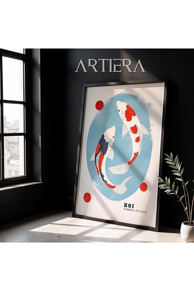 HİGUERA Koi Fish Luck Icon – Modern Japandi Art Natural Wood Framed Wall Painting