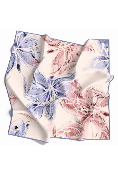 VİOLLA Rayon Çiçek Desenli Lila - Bebe Mavisi Renkli 90x90 Eşarp (İPEK IÇERME...