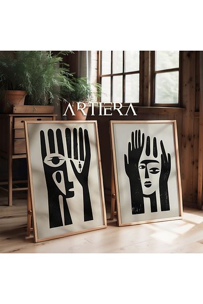 HİGUERA Vopsea în ulei figurativă minimalistă neagră Feel Dual Pictură de perete cu rame din lemn