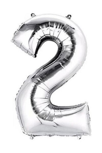 BeySüS 100 cm 40Inc Silver Large Foil 2 Number Balloon