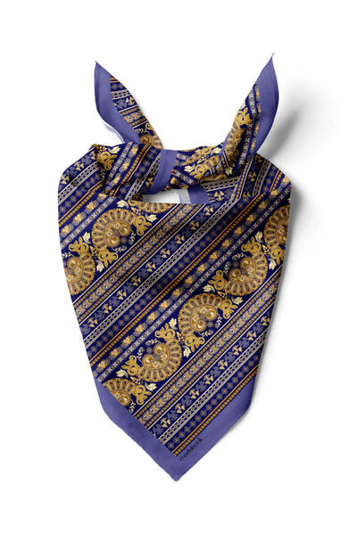 Modabutik Z71 Kadın Sarı Sax Şeritler Ve Kalpler Desenli 50x50 Bandana Hyl Dg0634-22