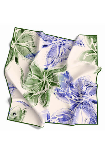 VİOLLA Rayon Çiçek Desenli Lila - Bebe Mavisi Renkli 90x90 Eşarp (İPEK IÇERME...