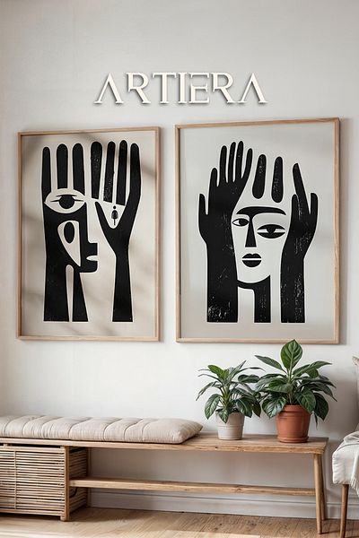 HİGUERA Vopsea în ulei figurativă minimalistă neagră Feel Dual Pictură de perete cu rame din lemn