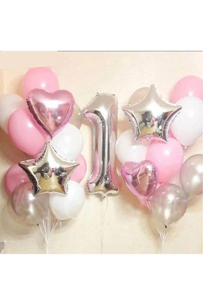 BeySüS 1 Year Old Pink Star Birthday Balloon Set