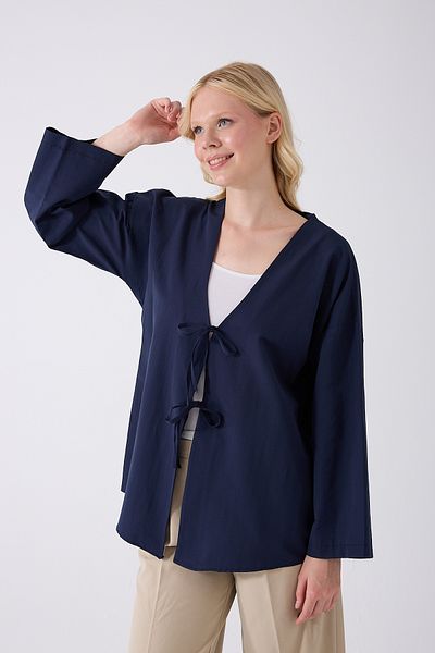 fumel women's clothing Тъмносиня кимоно туника с връзки отпред