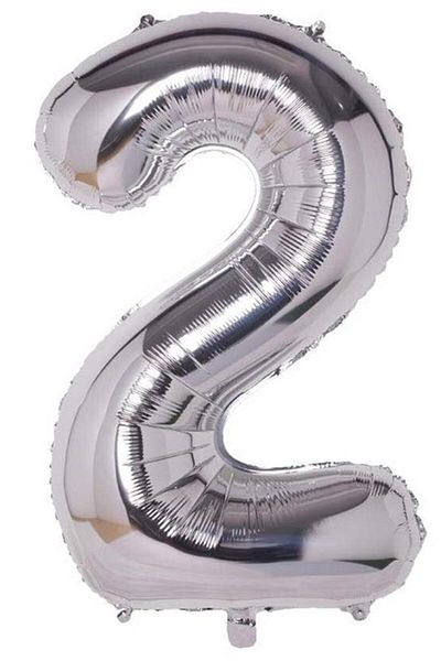 BeySüS 40 Inch Silver Colored 2 Number Foil Balloon
