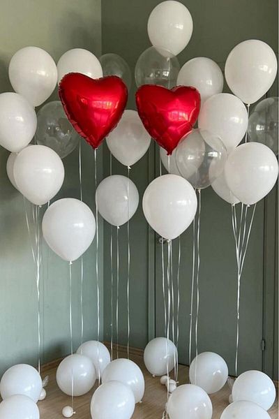 BeySüS Red Heart and White Transparent Latex Balloon Set