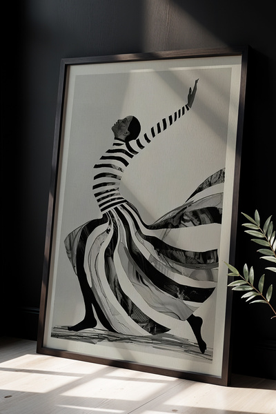 Artiera Χορευτική αφηρημένη γυναίκα, μινιμαλιστική ασπρόμαυρη τέχνη ζωγραφική...