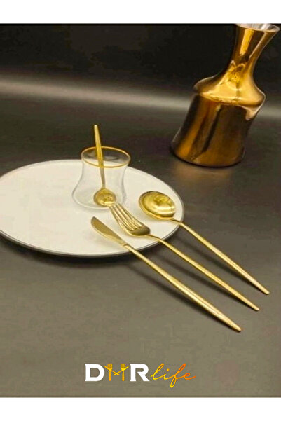 DMR LİFE Dmr Life Venezia Gold Luxury Cutlery Set 36 Pieces for 6 Persons (18/10)