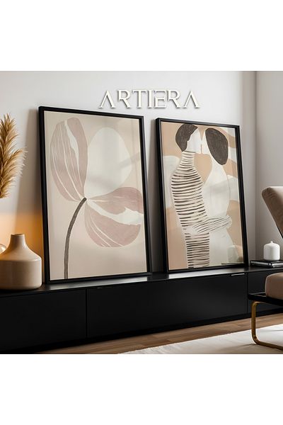 HİGUERA Pictură în ulei figurativă romantică bej Feel Dual Pictură de perete cu rame din lemn