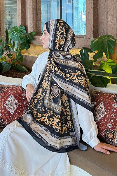 lamelif.com Versa Desen Pamuk Şal Siyah Bej