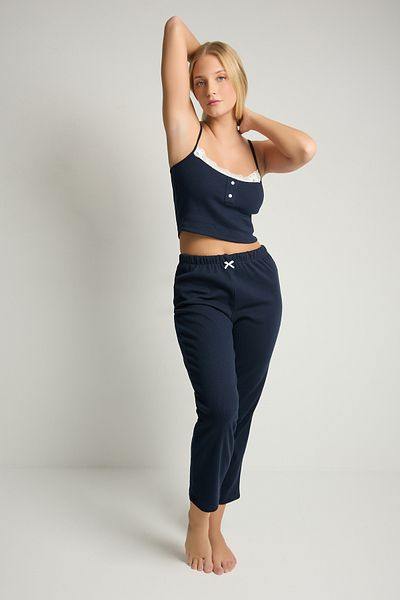 MY Wooft Set de pijamale de vară cu dantelă, albastru bleumarin, elegant și confortabil