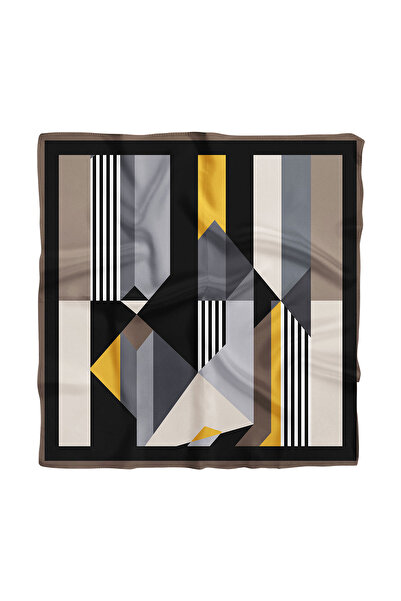 Modabutik G42 Kadın Gri Geometrik Desenli 50x50 Bandana Dg01526-22