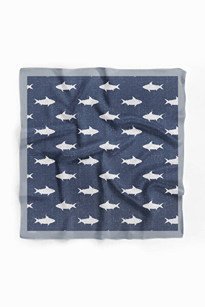 Modabutik Y59 Kadın Shark Desenli Bandana 50x50 Mavi Dg0134-22
