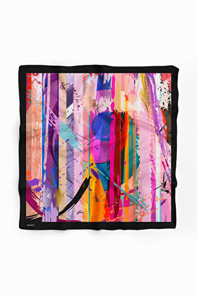 Modabutik Z18 Kadın Yağlı Boya Desenli Bandana 50x50 Mavi Dg0269-22 Snz