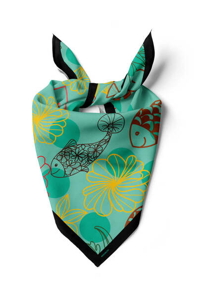 Modabutik Y39 Kadın Balık Desenli Bandana 50x50 Yeşil Dg0184-22
