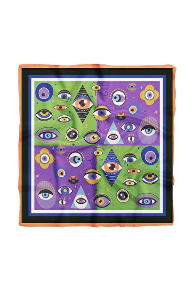Modabutik E55 Kadın Mor Yeşil Göz Desenli 50x50 Bandana Hyl Dg01673-22