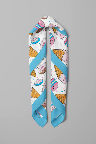Modabutik D88 Kadın Aşk Desenli Bandana 50x50 Pembe Sarı Dg0360-22