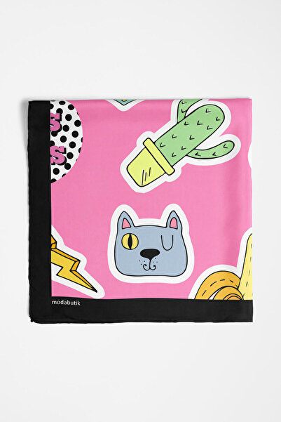 Modabutik Y47 Kadın Seda Desenli Bandana 50x50 Pembe Dg0361-22 Snz