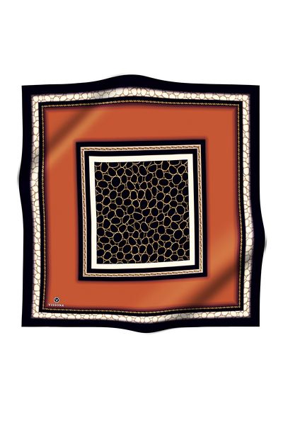 Vissona 100% копринен кепър, златен пръстен с шарка, кафяв - черен цвят, 90x90, метод на шиене: ръчно шиене