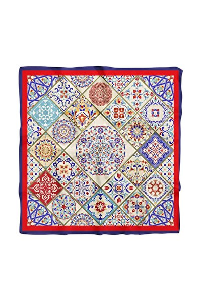 Modabutik G5 Kadın Lacivert Turuncu Çini Desenli 50x50 Bandana Dg0835