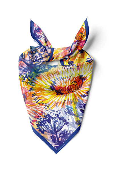 Modabutik D106 Kadın Yağlı Boya Desenli Bandana 50x50 Sarı Dg0299-22