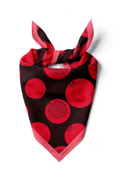 Modabutik V20 Kadın Nar Desenli Bandana 50x50 Kırmızı Siyah