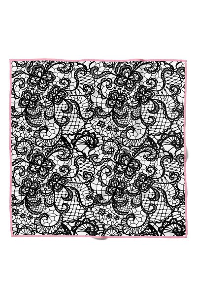 Modabutik B91 Kadın Dantel Desenli Bandana 50x50 Siyah Beyaz Dg0115-22