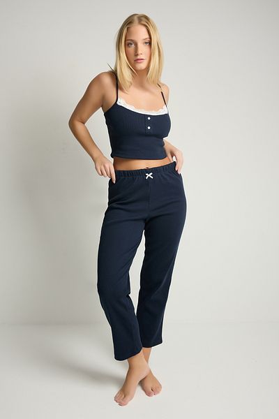 MY Wooft Set de pijamale de vară cu dantelă, albastru bleumarin, elegant și confortabil