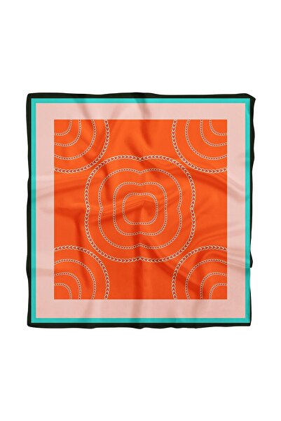 Modabutik A68 Kadın Koyu Turuncu Turkuaz Tether Desenli 50x50 Bandana Hyl Dg01040-22