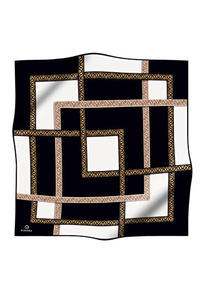 Vissona Γυναικείο Twill Μεταξωτό Κασκόλ Μαύρη Κρέμα