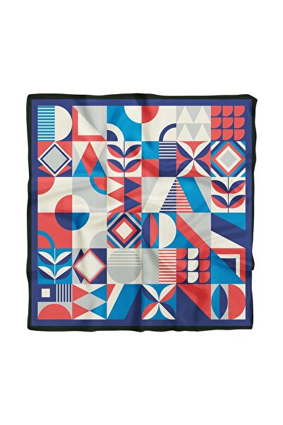 Modabutik Kadın Mavi Geometrik Desenli 50x50 Bandana Hyl Dg01538-22