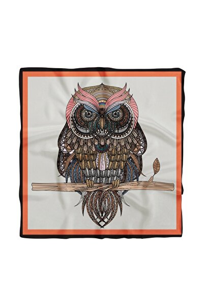 Modabutik D73 Kadın Krem Ethnic Owl Desenli 50x50 Bandana Hyl Dg0660-22