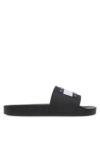 Tommy Hilfiger Women's Comfortable Black Slippers with Rubber Sole with Brand Logo En0en02115-bds