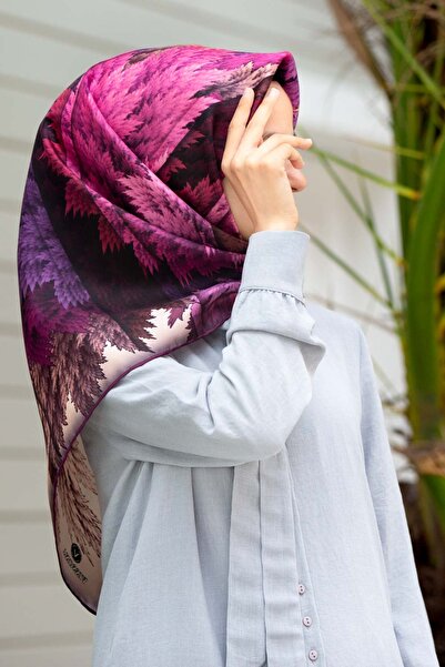 Vissona Γυναικείο Twill Μεταξωτό Κασκόλ Κρέμα Plum