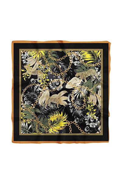 Modabutik Kadın Sarı Siyah Amazona Desenli 50x50 Bandana Dg01148-22