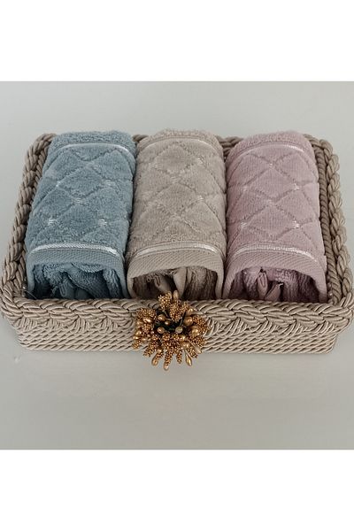 FNT 3 Pieces of Cotton Small Towels - Gift Bundle and Dowry Box