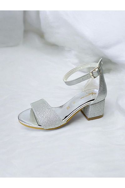 pediashoes Girl's Silver Color Glittery Mini-Heel Stylish Evening Shoes