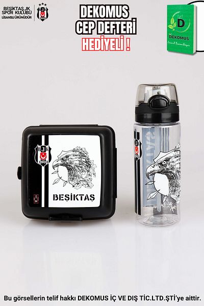 Beşiktaş "Dekomus Pocket Notebook Gifted" New Season Licensed Nutrition Container and 500 ml Tritan Flask