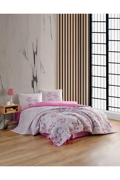 Kristal By Taç طقم غطاء لحاف مبطن مزدوج من كريستال فلاور 4 سيزونز يمكن وضعه على لحاف