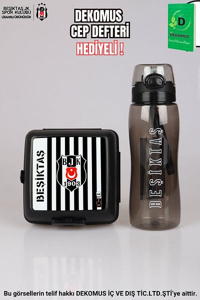 Beşiktaş "Dekomus Pocket Notebook Gifted" New Season Licensed Nutrition Container and 700 ml Tritan Flask