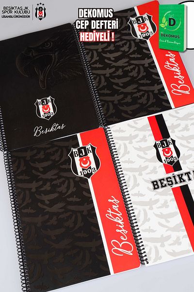 Beşiktaş „dekomus Pocket Notebook Gifted” Licențiat Spiral 2 bucăți carouri și 2 bucăți linii A4 carton