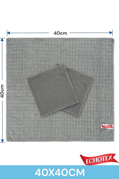 ECHOTEX (3 Pcs) Microfiber Kitchen and General Cleaning Cloth Gray Color 40X40 cm Does Not Leave Stains and Odors