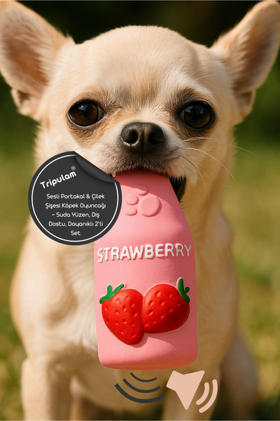 TRİPULAM Sesli Portakal & Çilek Şişesi Öten Köpek Oyuncağı – Diş Dostu, Dayanıklı 2’li Set