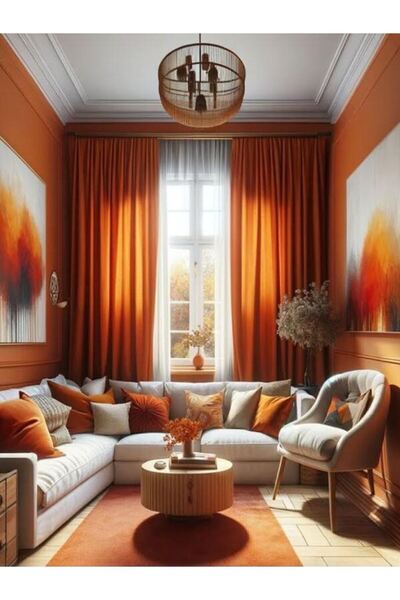 Karesi Yiğit Perde Oranj Renk Ekstrafor Büzgülü Ada Fon Perde