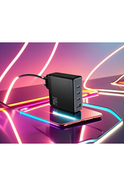 Yellowtech 140w Gan Hızlı Şarj Adaptörü – 3 Usb-c 1 Usb-a Portlu, Akıllı Çoklu Priz Siyah