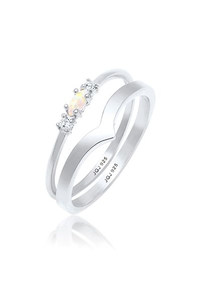 ELLI Inel de damă Marquise în formă de V Basic cu opal sintetic și cristale de zirconiu din argint 925
